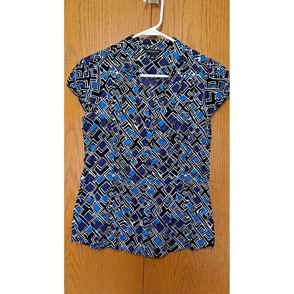Banana Republic Women's Cotton Button-Up Shirt Blouse Top M Short Puff Sleeve